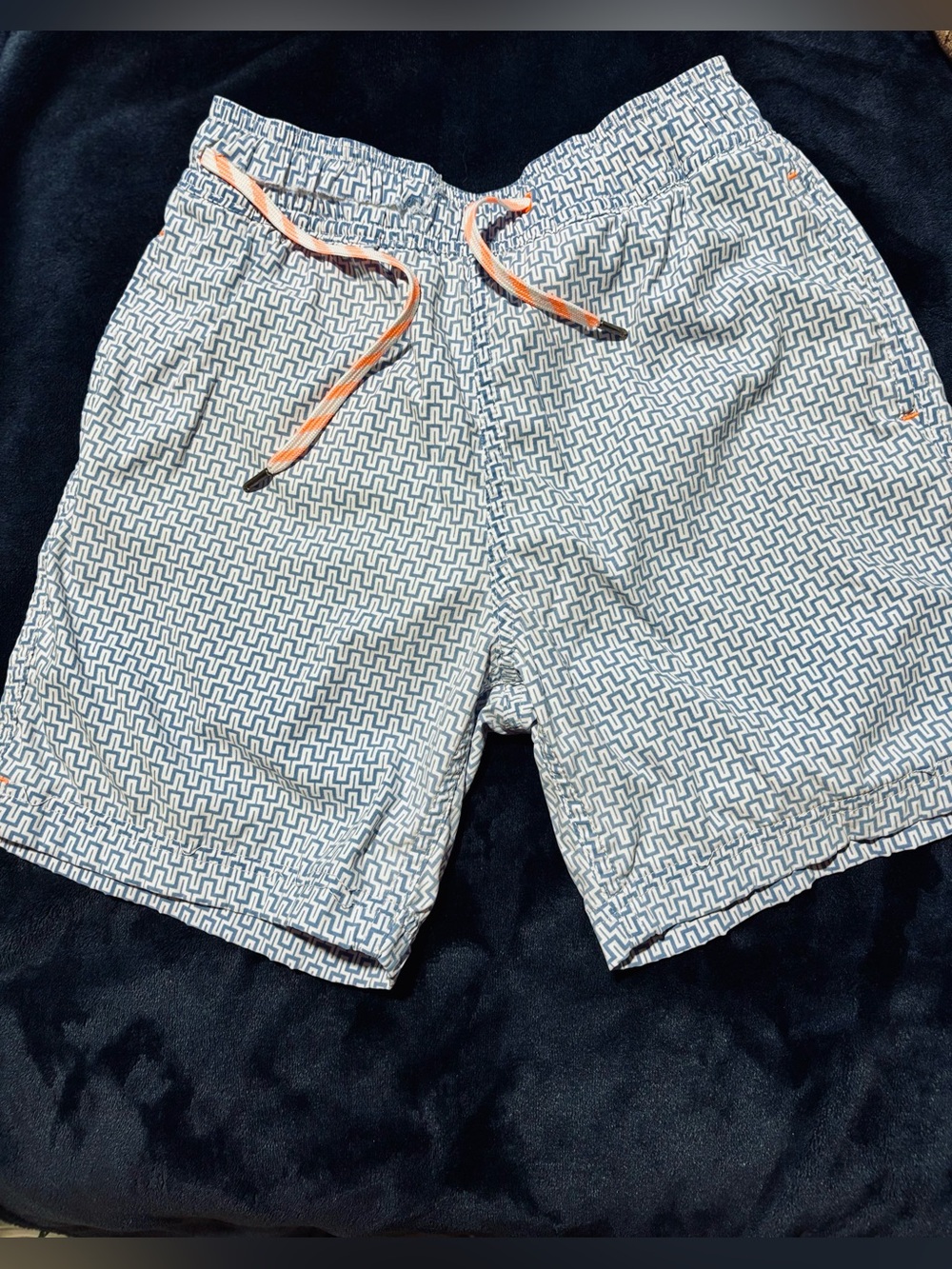 Boys sz 10 J. Crew Geo Print Swim Shorts with Orange Drawcord